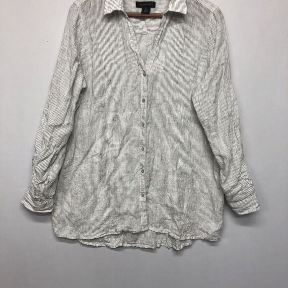 Tahari Women Long Sleeve 100% Linen Button Shirt Top Size Large Stripe B272 -13 - Picture 9 of 12